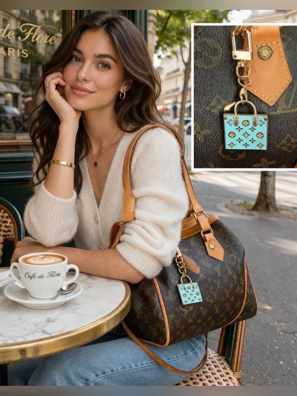 Louis Vuitton EUC stamped Mini
Bag Charm/Keychain/
Tiffany Blue & Gold